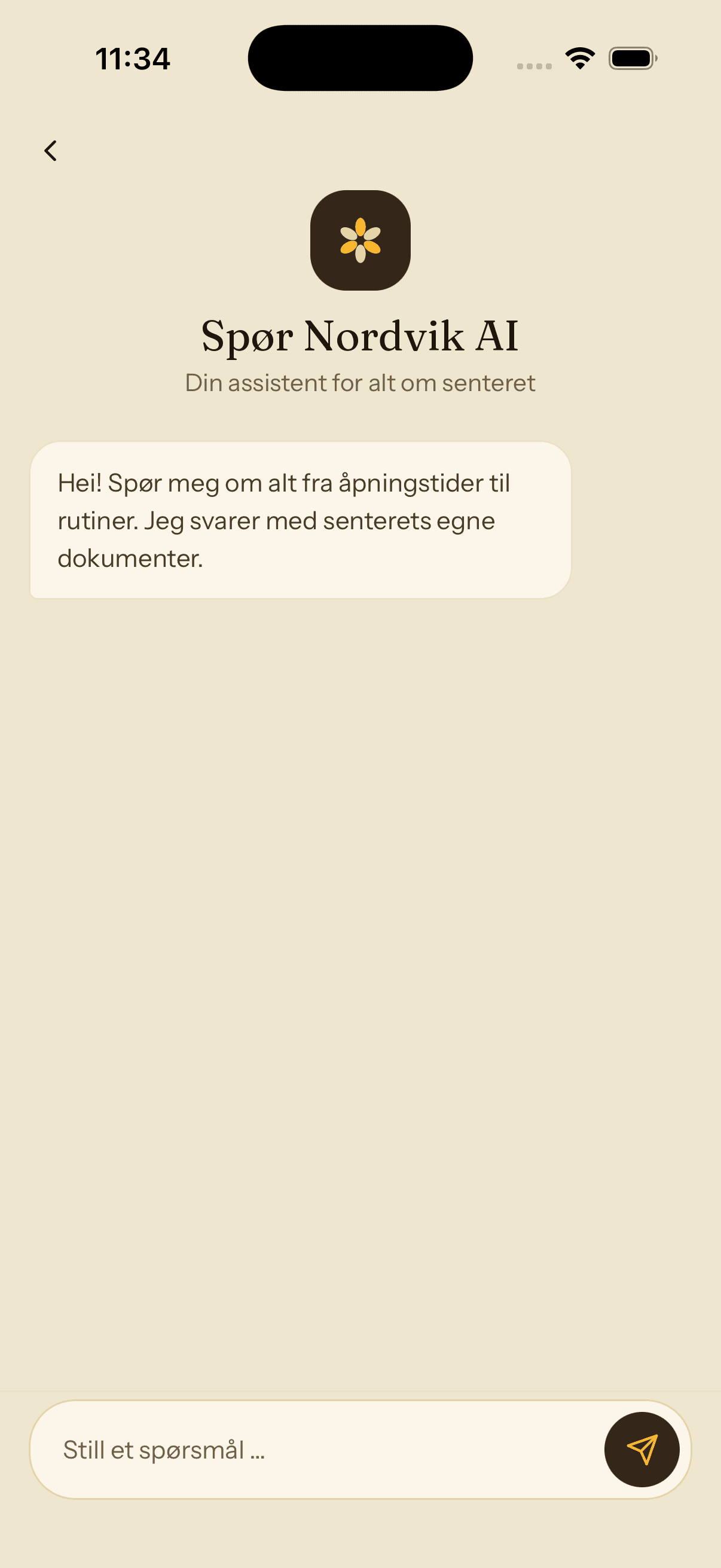 The ask feature in Torget answering a question about the centre's routines